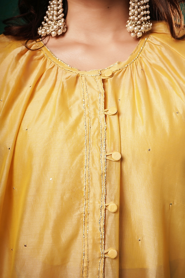 Yellow Chanderi Cotton Kurta Set by SAMAK BY MARZIAMEHDI at Pernia's Pop Up Shop