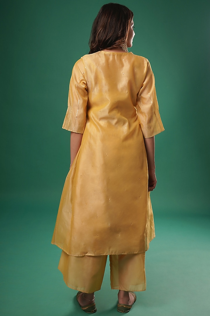 Yellow Chanderi Cotton A-Line Kurta Set by SAMAK BY MARZIAMEHDI at Pernia's Pop Up Shop
