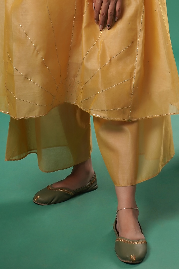 Yellow Chanderi Cotton A-Line Kurta Set by SAMAK BY MARZIAMEHDI at Pernia's Pop Up Shop