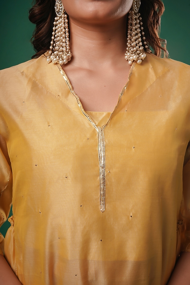 Yellow Chanderi Cotton A-Line Kurta Set by SAMAK BY MARZIAMEHDI at Pernia's Pop Up Shop