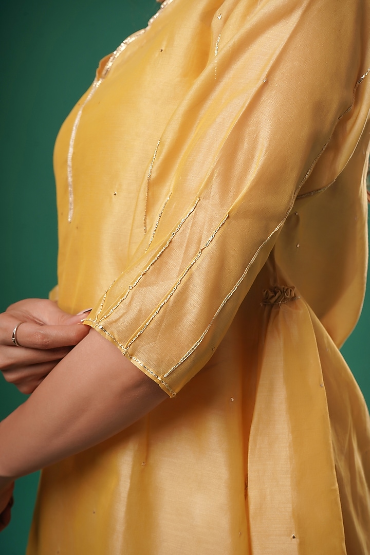Yellow Chanderi Cotton A-Line Kurta Set by SAMAK BY MARZIAMEHDI at Pernia's Pop Up Shop