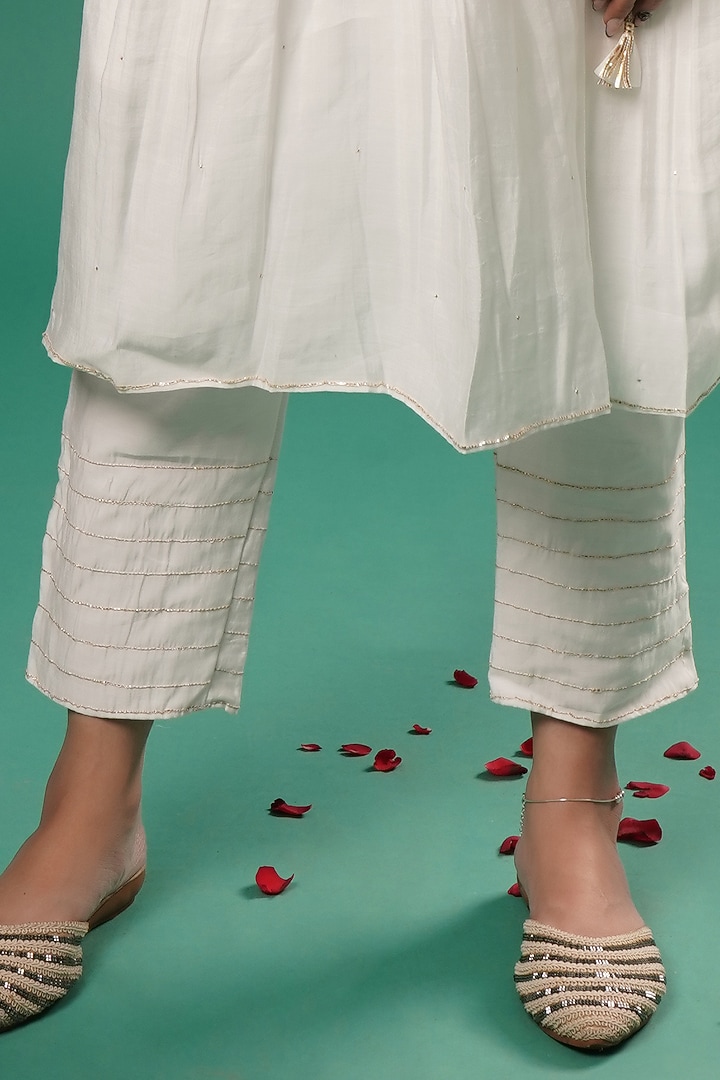 White Chanderi Cotton Angrakha Kurta Set by SAMAK BY MARZIAMEHDI at Pernia's Pop Up Shop