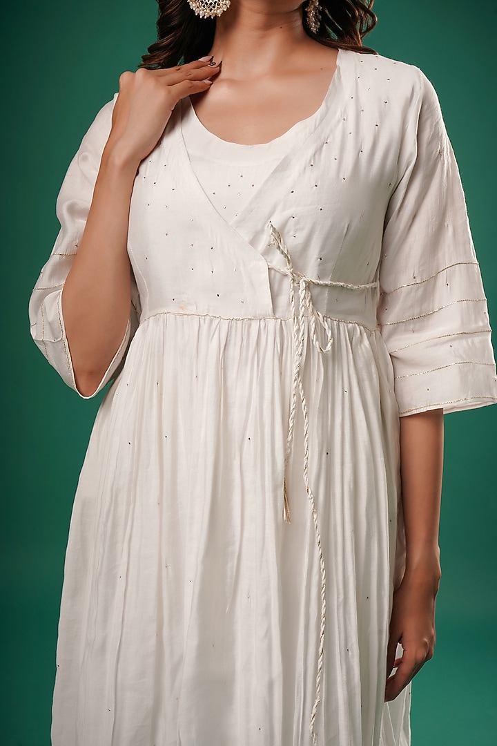 White Chanderi Cotton Angrakha Kurta Set by SAMAK BY MARZIAMEHDI at Pernia's Pop Up Shop