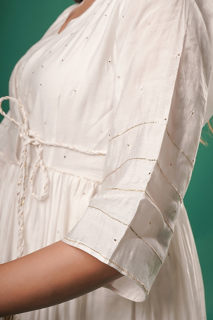 White Chanderi Cotton Angrakha Kurta Set by SAMAK BY MARZIAMEHDI at Pernia's Pop Up Shop