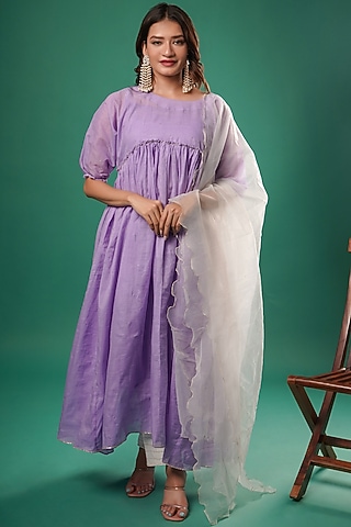 Purple Chanderi Cotton Anarkali Set by SAMAK BY MARZIAMEHDI