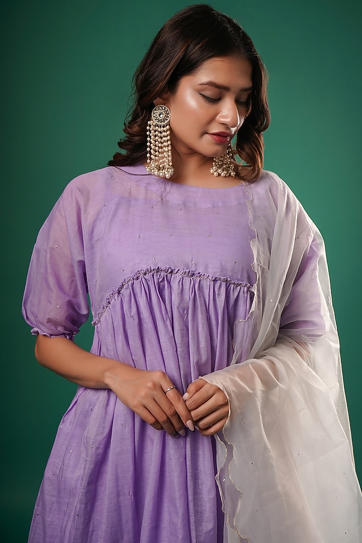 Purple Chanderi Cotton Anarkali Set by SAMAK BY MARZIAMEHDI at Pernia's Pop Up Shop