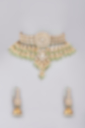 Gold Finish Kundan Polki Choker Necklace Set by Masaya Jewellery