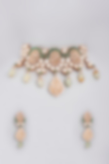 Gold Finish Pearl Choker Necklace Set by Masaya Jewellery
