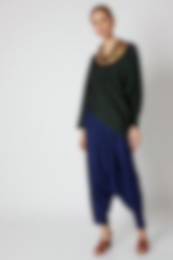 Bottle Green Draped Top by Mayank Anand & Shraddha Nigam
