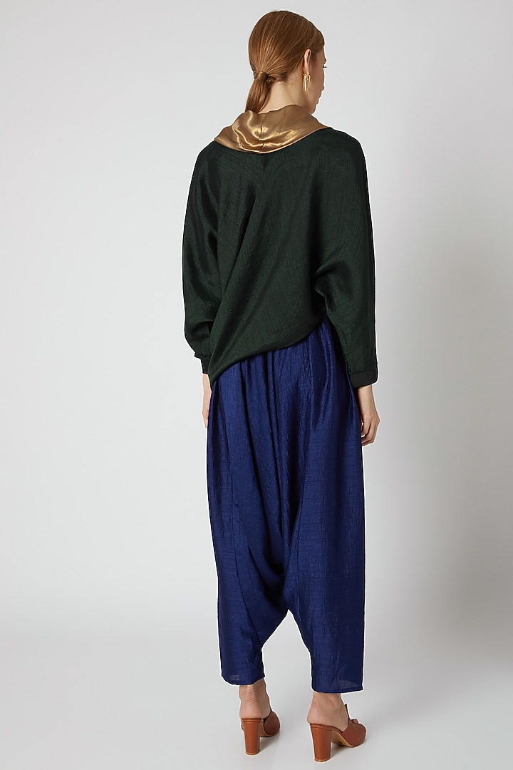 Bottle Green Draped Top by Mayank Anand & Shraddha Nigam at Pernia's Pop Up Shop