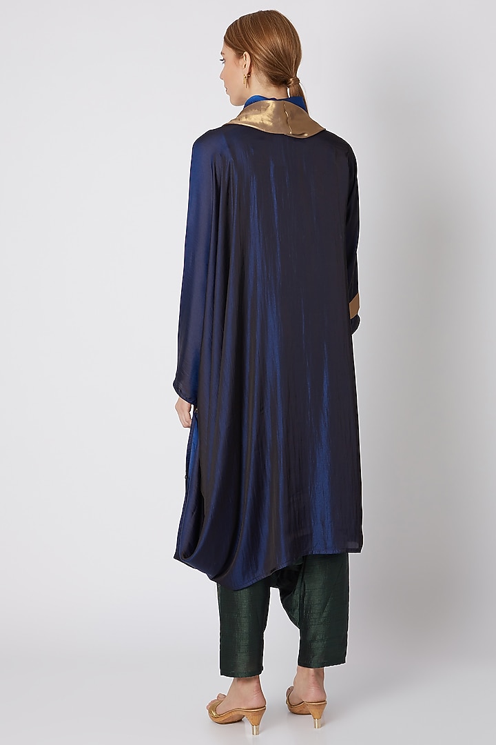 Midnight Blue Kaftan Tunic With Dhoti Pants by Mayank Anand & Shraddha Nigam at Pernia's Pop Up Shop