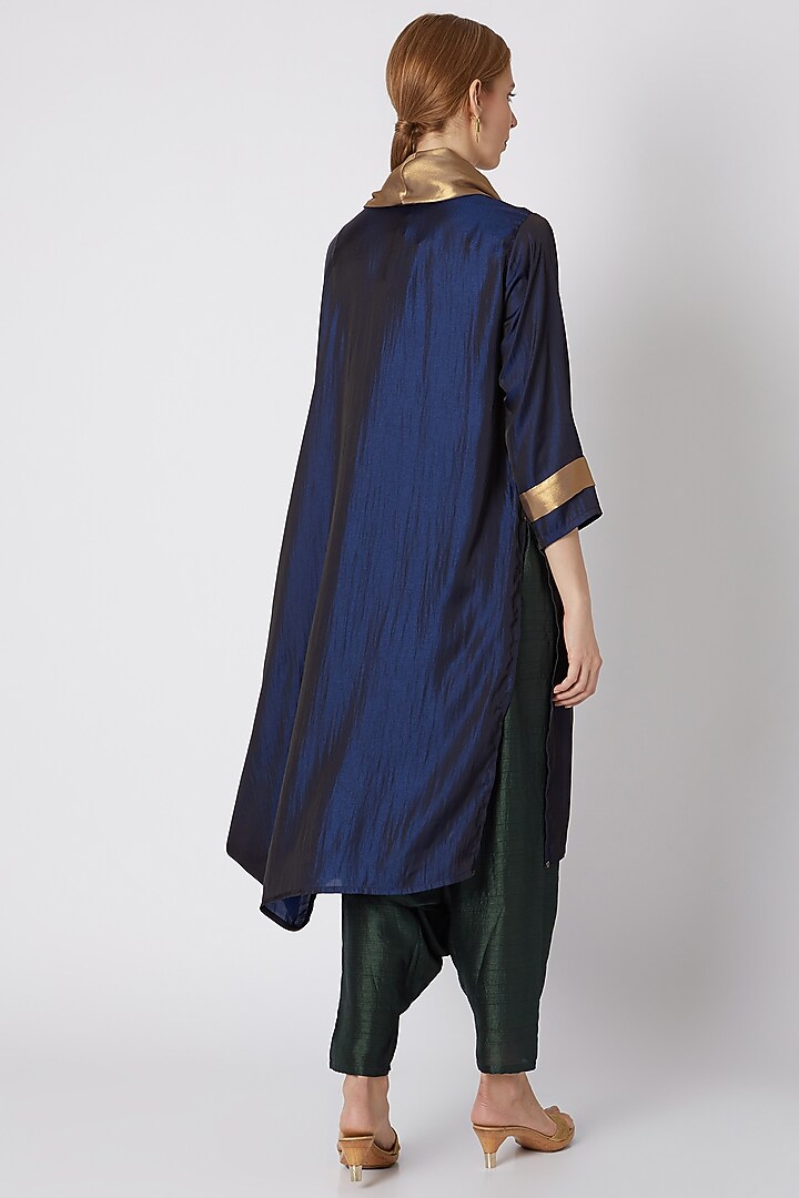Midnight Blue Draped Kaftan Tunic by Mayank Anand & Shraddha Nigam at Pernia's Pop Up Shop
