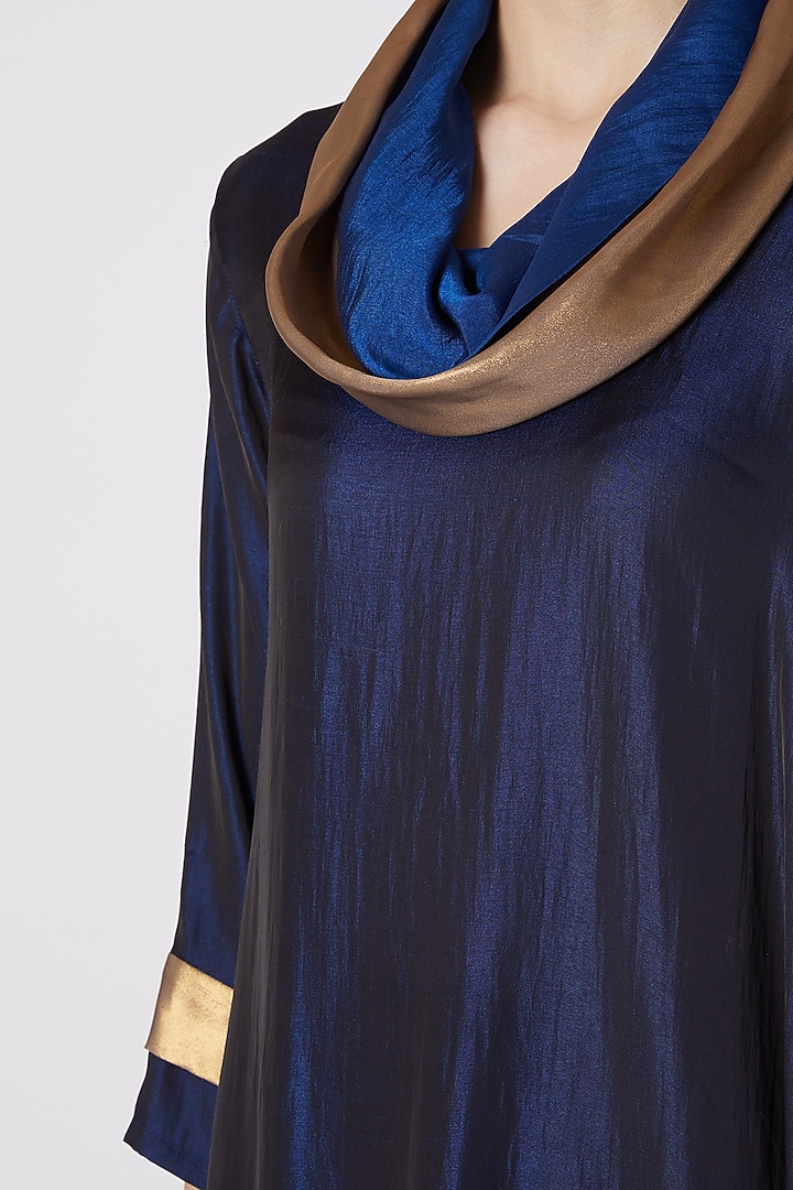 Midnight Blue Draped Kaftan Tunic by Mayank Anand & Shraddha Nigam at Pernia's Pop Up Shop