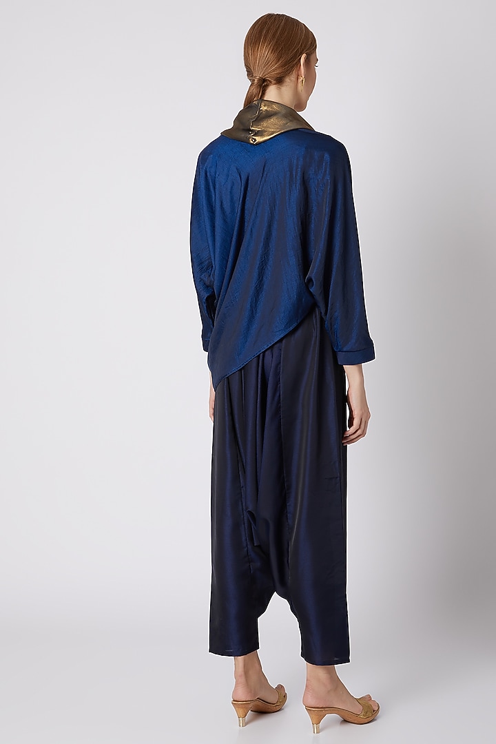 Midnight Blue Cowled Top With Dhoti Pants by Mayank Anand & Shraddha Nigam at Pernia's Pop Up Shop