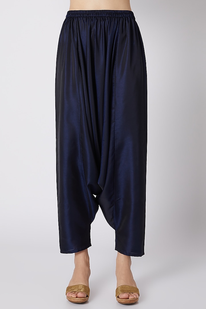 Midnight Blue Cowled Top With Dhoti Pants by Mayank Anand & Shraddha Nigam at Pernia's Pop Up Shop