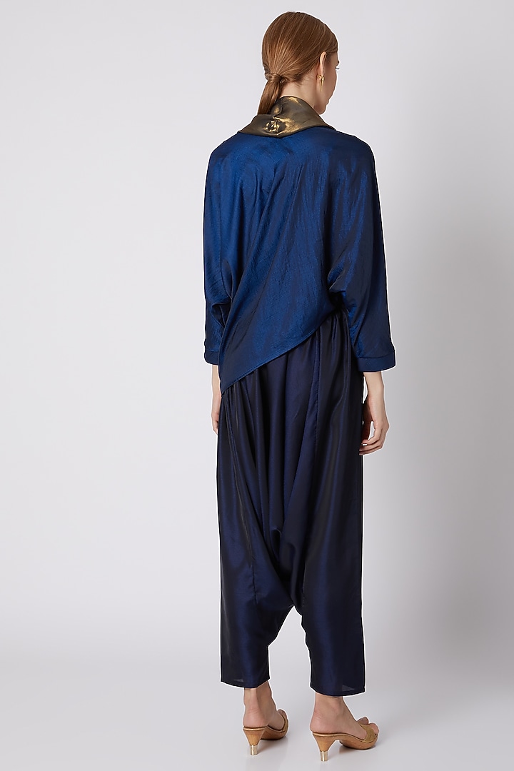 Midnight Blue Draped Top by Mayank Anand & Shraddha Nigam at Pernia's Pop Up Shop