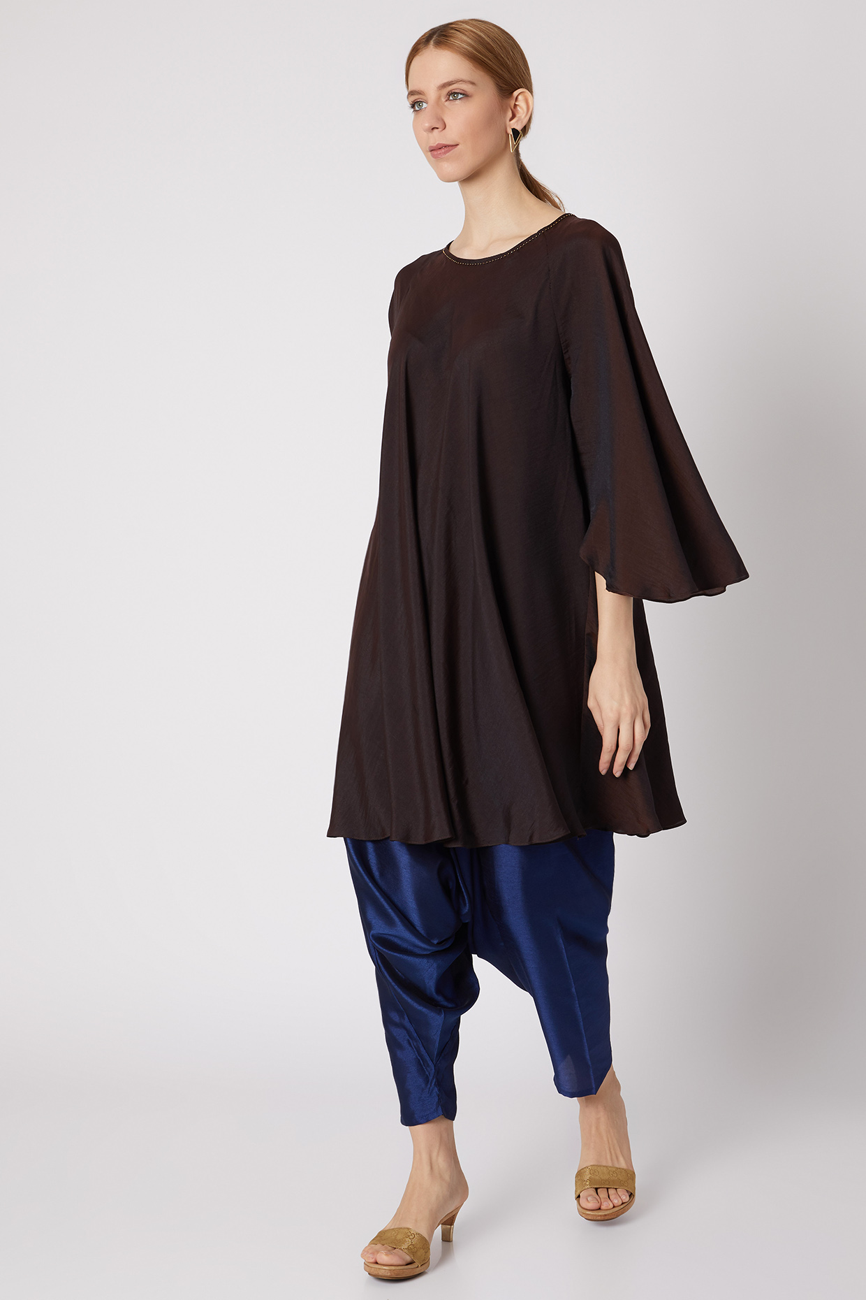 Dark Brown Raglan Sleeved Top With Pants by Mayank Anand & Shraddha Nigam at Pernia's Pop Up Shop