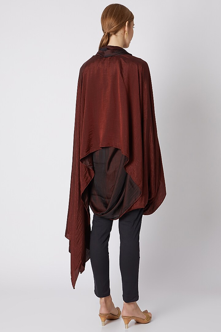 Maroon Draped Top With Black Pants by Mayank Anand & Shraddha Nigam at Pernia's Pop Up Shop