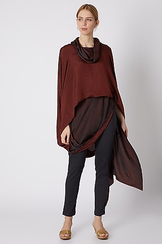 Maroon Silk Draped Top by Mayank Anand & Shraddha Nigam