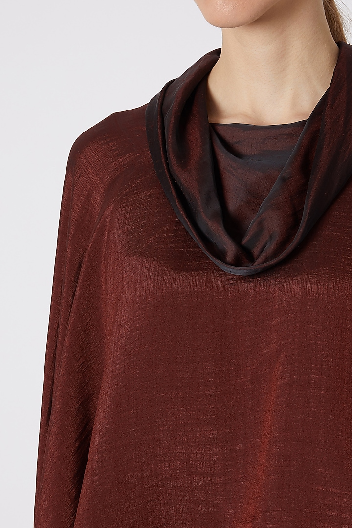 Maroon Silk Draped Top by Mayank Anand & Shraddha Nigam at Pernia's Pop Up Shop