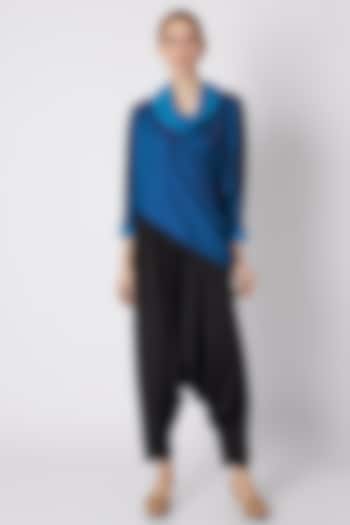 Turquoise Cowled Top With Dhoti Pants by Mayank Anand & Shraddha Nigam at Pernia's Pop Up Shop