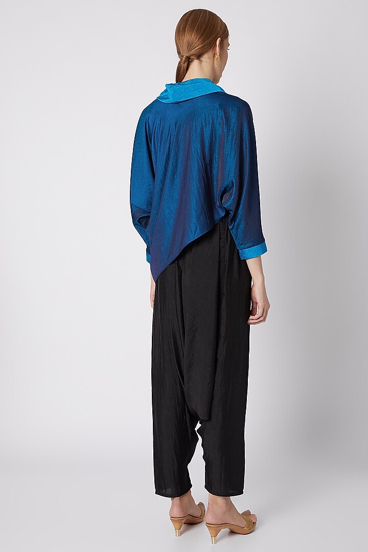 Turquoise Cowled Top With Dhoti Pants by Mayank Anand & Shraddha Nigam at Pernia's Pop Up Shop