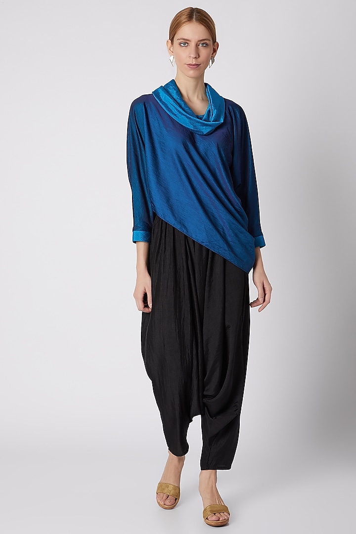 Turquoise Draped Cowl Top Design by Mayank Anand & Shraddha Nigam at ...