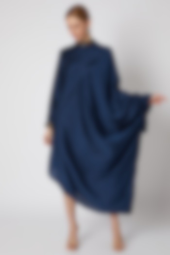 Dark Blue Band Collared Summer Dress by Mayank Anand & Shraddha Nigam at Pernia's Pop Up Shop