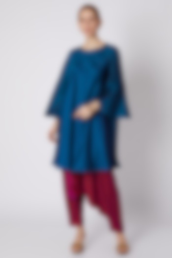 Blue Raglan Sleeved Top With Pants by Mayank Anand & Shraddha Nigam