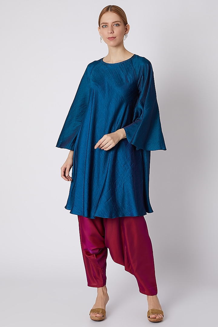 Blue Raglan Sleeved Top With Pants by Mayank Anand & Shraddha Nigam