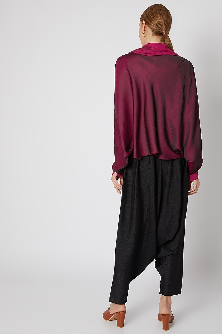 Dark Pink Tie-Neck Top With Pants by Mayank Anand & Shraddha Nigam at Pernia's Pop Up Shop