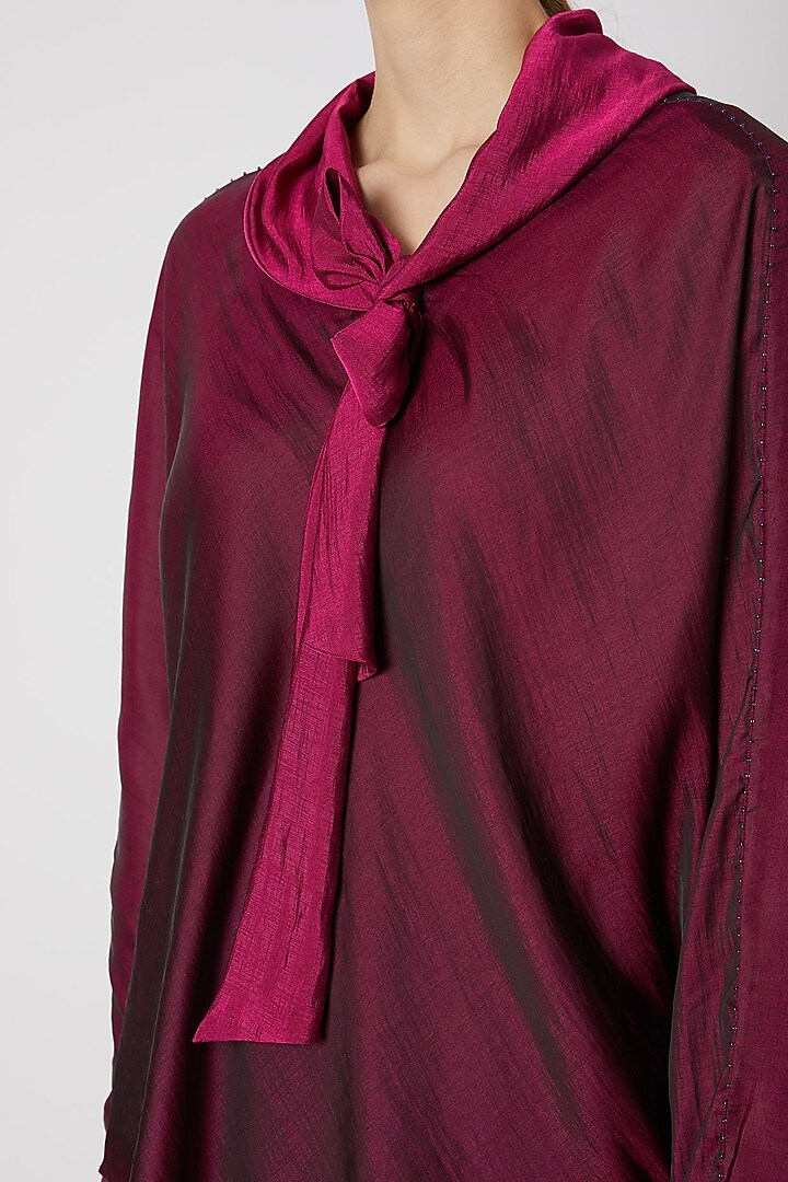 Dark Pink Tie-Neck Top by Mayank Anand & Shraddha Nigam at Pernia's Pop Up Shop
