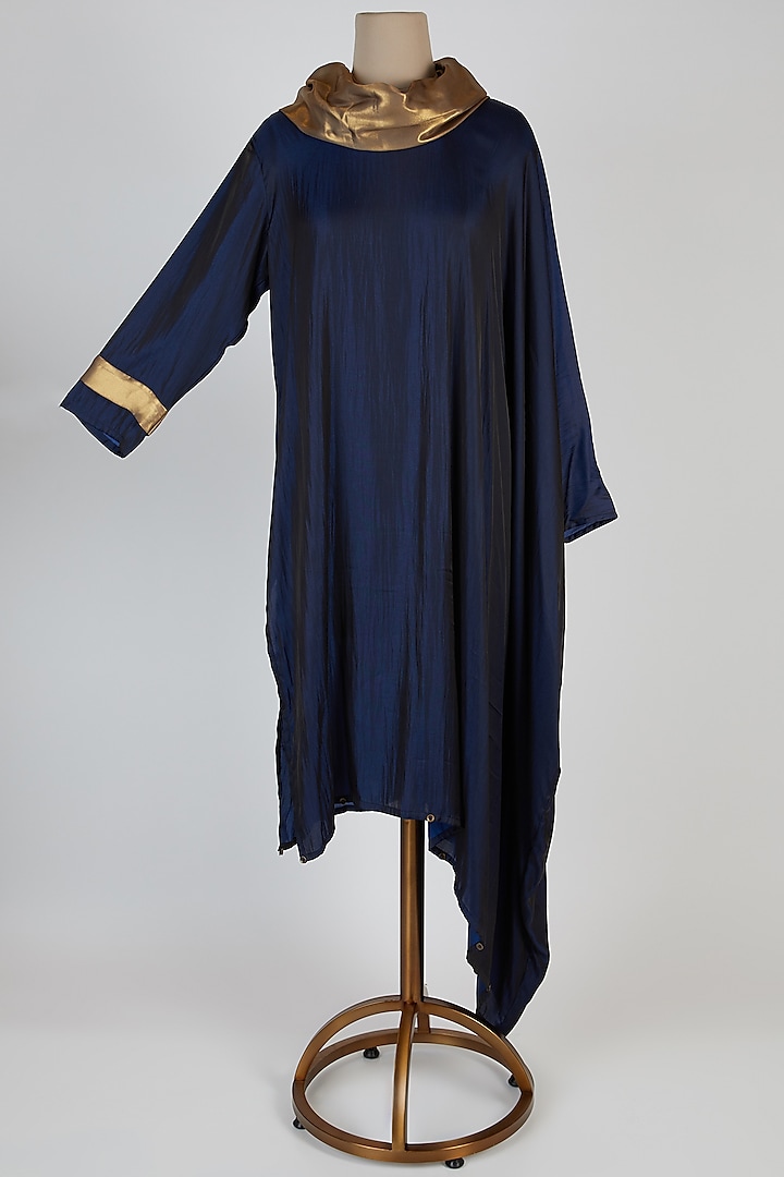 Blue Silk Asymmetric Tunic by Mayank Anand & Shraddha Nigam