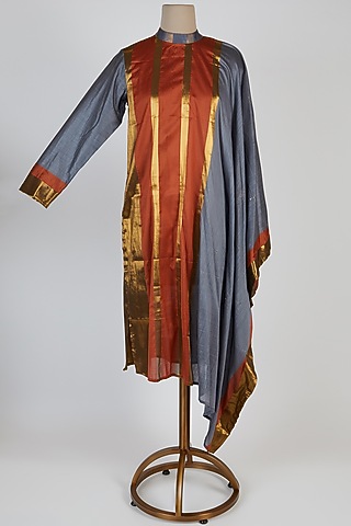 Orange & Grey Asymmetric Kurta by Mayank Anand & Shraddha Nigam
