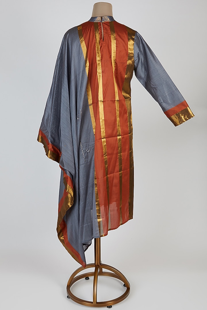 Orange & Grey Asymmetric Kurta by Mayank Anand & Shraddha Nigam at Pernia's Pop Up Shop