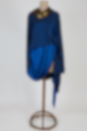 Blue Draped Asymmetric Top by Mayank Anand & Shraddha Nigam