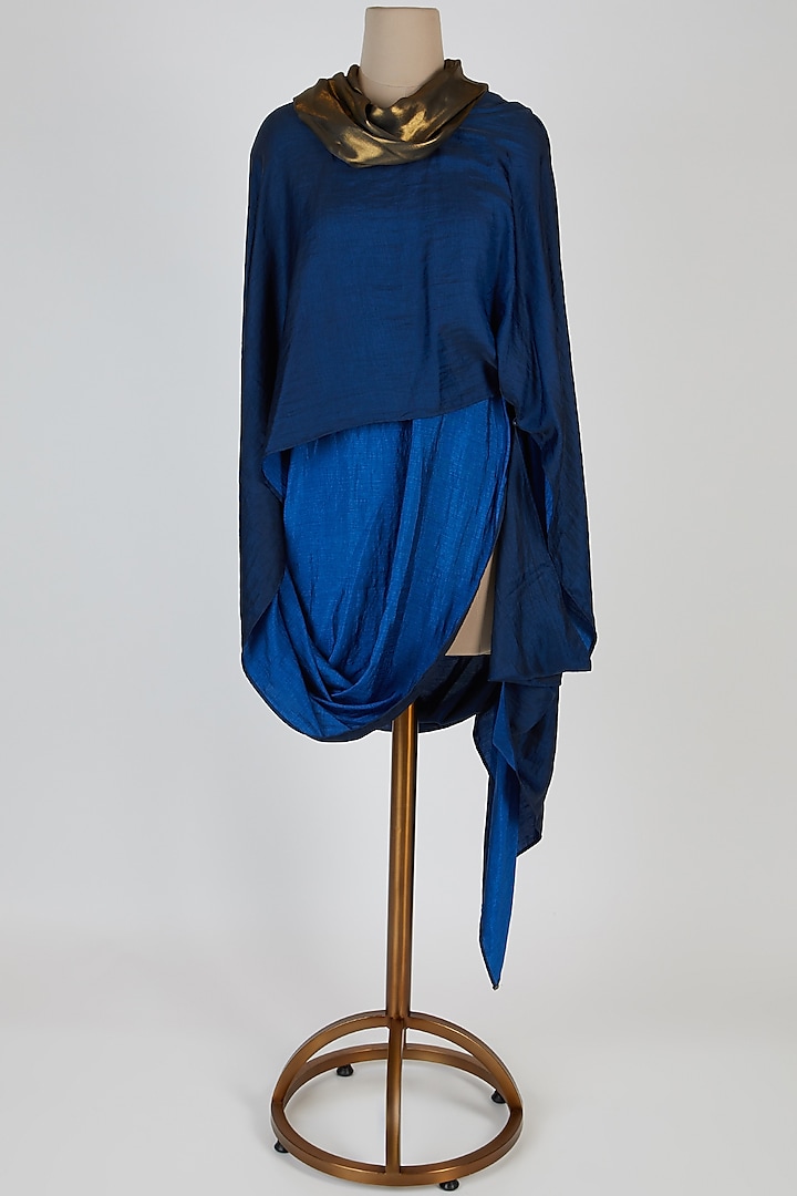 Blue Draped Asymmetric Top by Mayank Anand & Shraddha Nigam