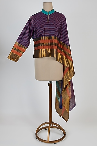 Ink Blue Shaded Cape Top by Mayank Anand & Shraddha Nigam
