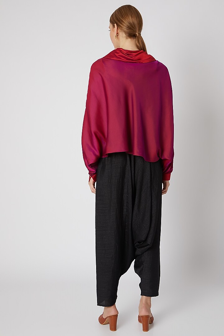 Burgundy Pink Tie-Neck Top With Pants by Mayank Anand & Shraddha Nigam at Pernia's Pop Up Shop