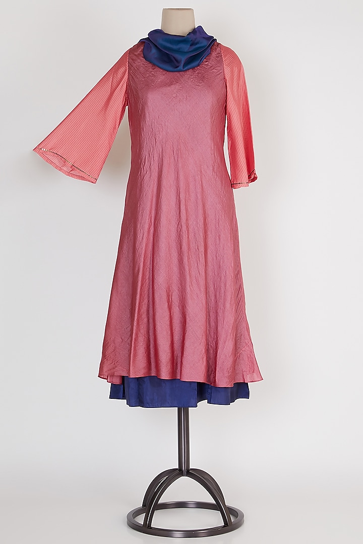 Pink & Blue Layered Dress by Mayank Anand & Shraddha Nigam