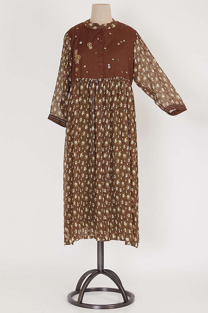 Dark Brown & Green Tunic With Inner by Mayank Anand & Shraddha Nigam