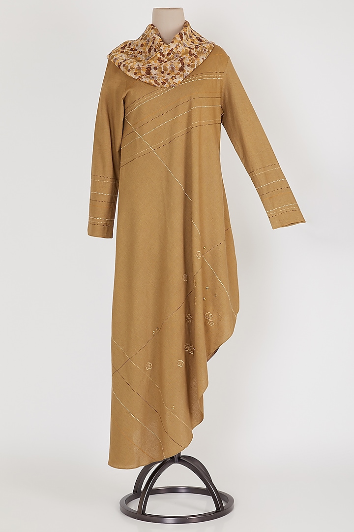 Brown & Beige Cowl Dress by Mayank Anand & Shraddha Nigam