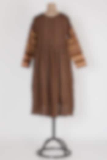 Dark Brown Pleated Tack Dress by Mayank Anand & Shraddha Nigam