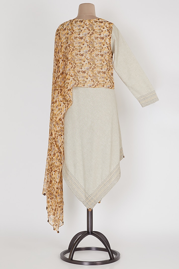 Brown & Beige Draped Lopsided Tunic by Mayank Anand & Shraddha Nigam at Pernia's Pop Up Shop