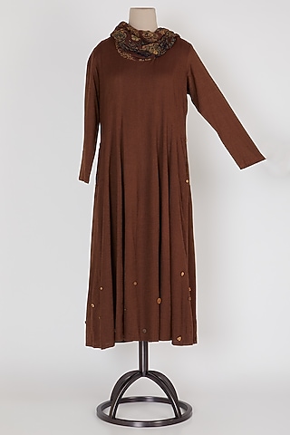 Dark Brown Panelled Tunic by Mayank Anand & Shraddha Nigam