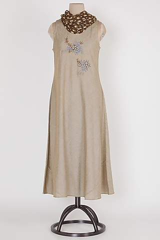 Brown & Beige Embroidered Tunic by Mayank Anand & Shraddha Nigam