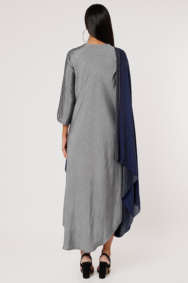 Dark Blue Grey Bamboo Silk Draped Saree Tunic by Mayank Anand Shraddha  Nigam at Pernia's Pop Up Shop