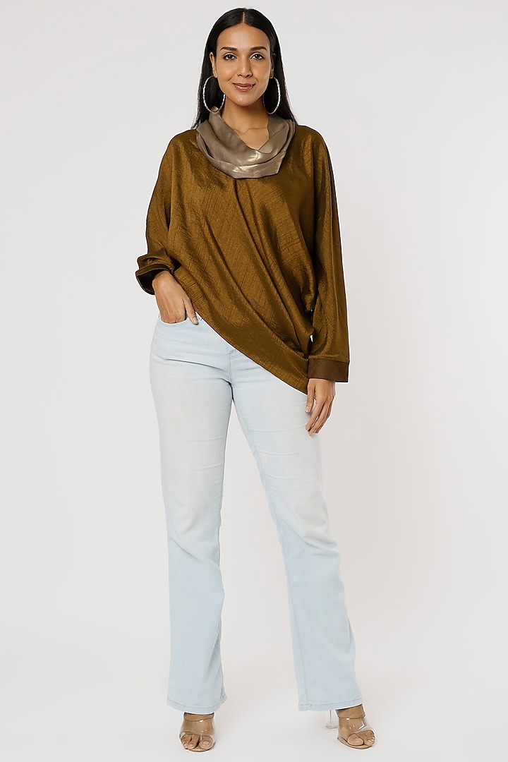 Bronze Bamboo Silk Top by Mayank Anand & Shraddha Nigam at Pernia's Pop Up Shop