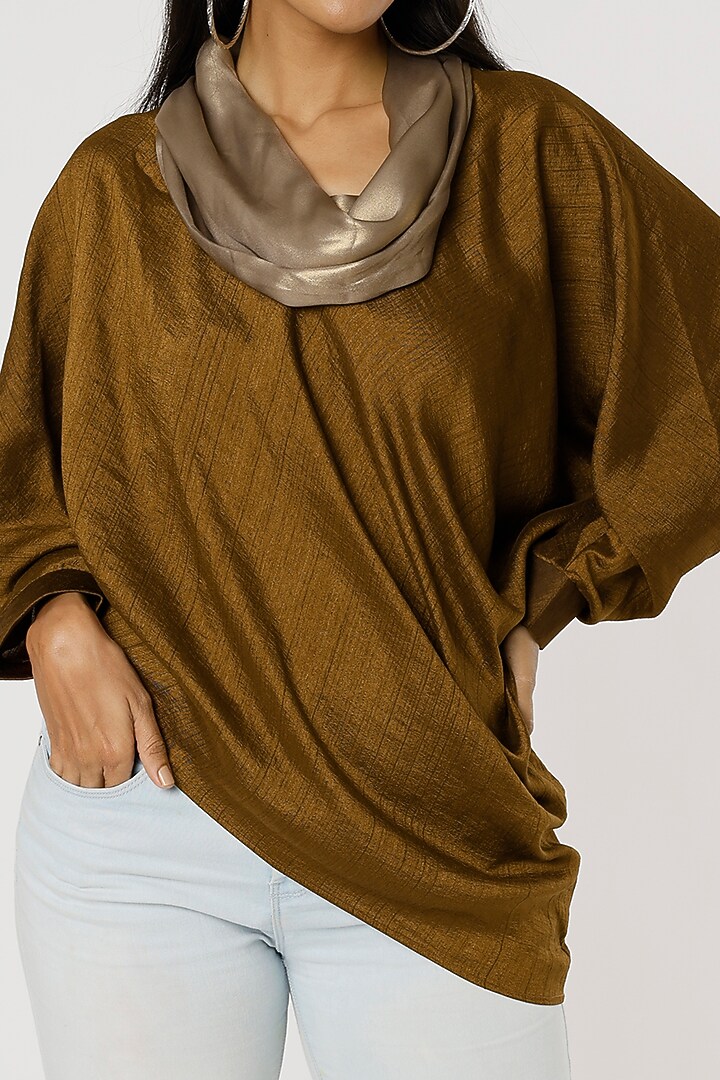 Bronze Bamboo Silk Top by Mayank Anand & Shraddha Nigam at Pernia's Pop Up Shop