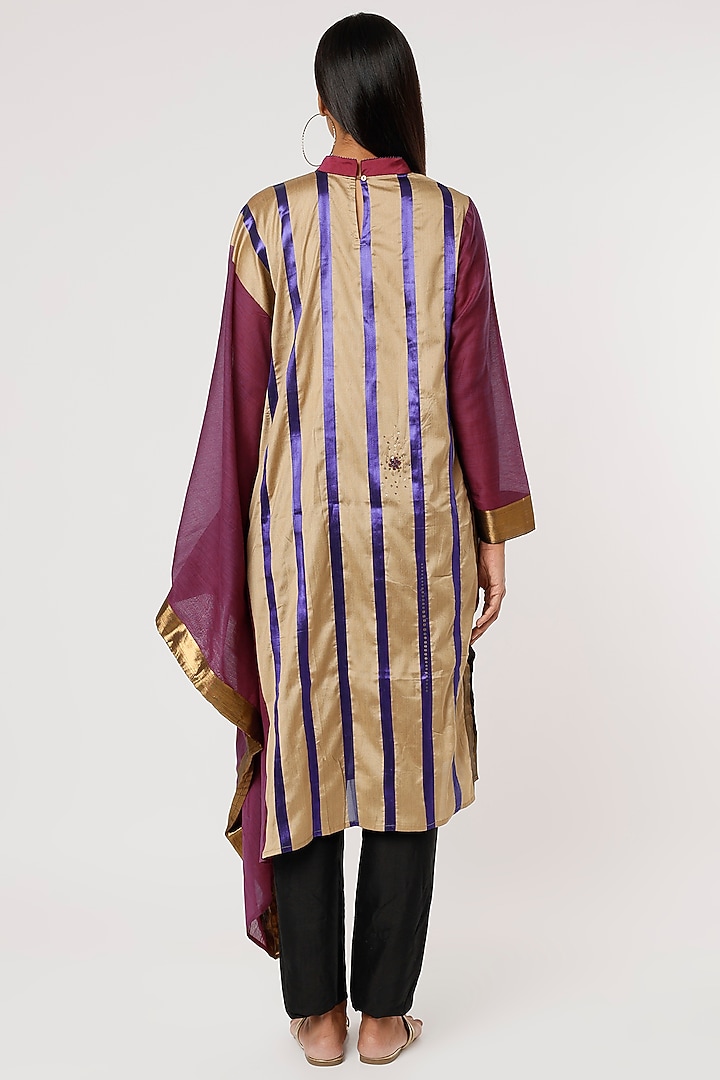 Beige & Purple Silk Draped Tunic by Mayank Anand & Shraddha Nigam at Pernia's Pop Up Shop